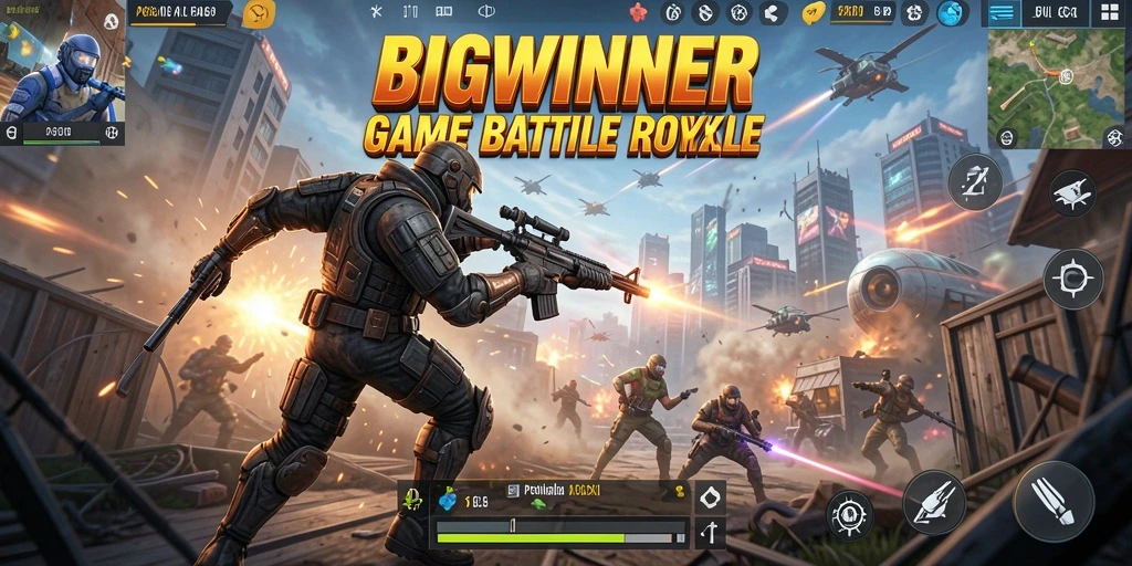 Screenshot gameplay BIGWINNER yang menegangkan dalam dunia Battle Royale.
