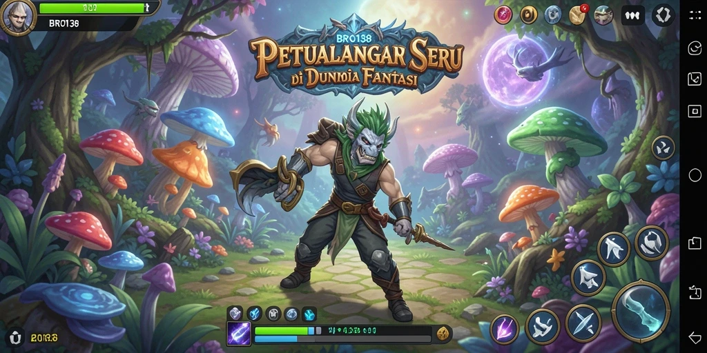 Screenshot gameplay BRO138 menunjukkan pertempuran seru di dunia fantasi.