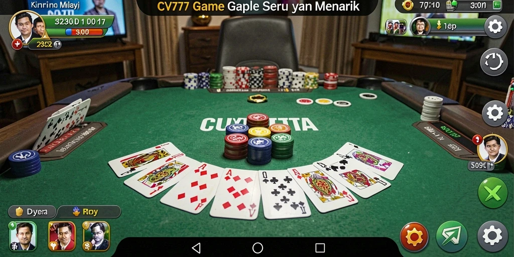 Screenshot gameplay Gaple di CV777 menampilkan suasana yang seru dan interaktif.