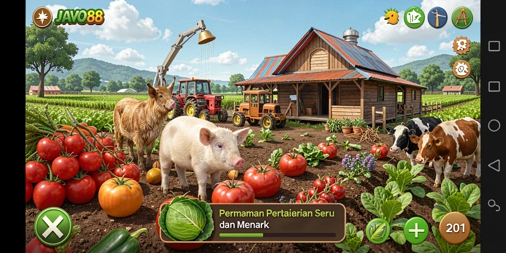Gameplay seru dalam JAVO88 dengan pertanian yang menawan.