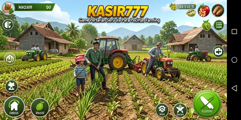 Tampilan gameplay KASIR777 dengan kebun yang subur dan hewan peliharaan.