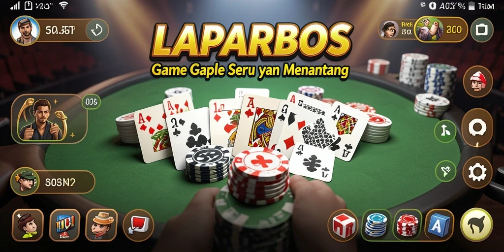 Screenshot gameplay seru LAPARBOS dengan tampilan kartu Gaple.