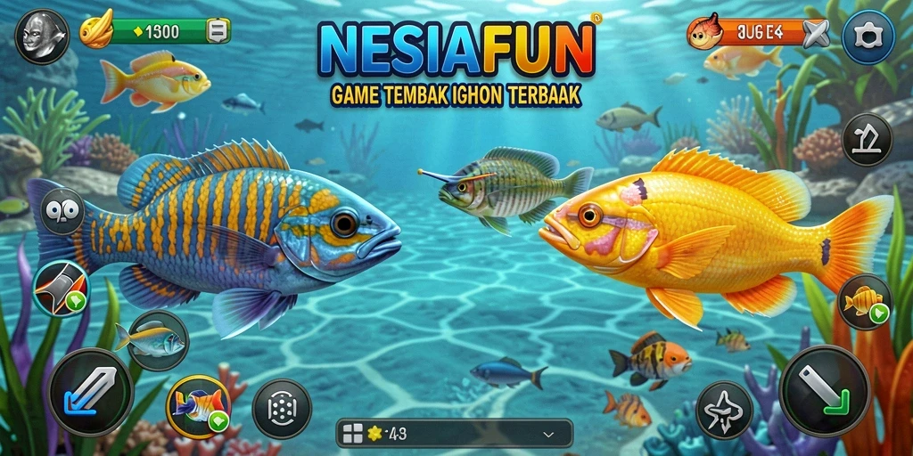 Tangkapan layar NESIAFUN menampilkan aksi seru dalam Tembak Ikan.