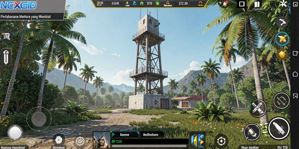 Tangkapan layar gameplay NEXGID dengan pertahanan strategi menara.