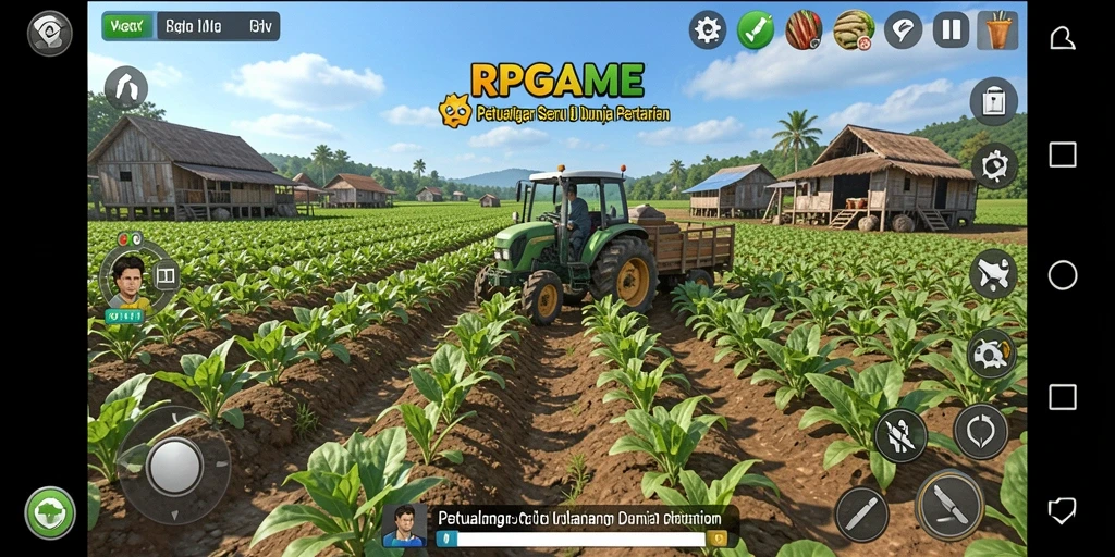 Screenshot RPGAME menunjukkan aktivitas seru dalam bertani dan merawat hewan.