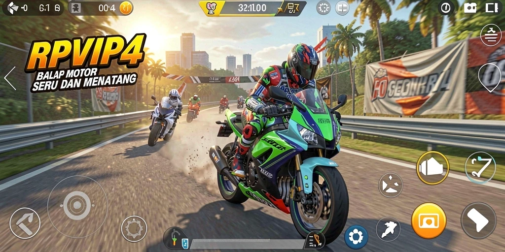 Tampilan gameplay RPVIP4 yang menegangkan dalam balapan motor.