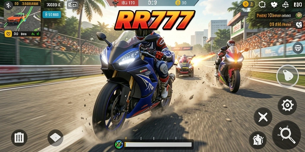 Tampilan keseruan gameplay dalam balapan motor RR777.