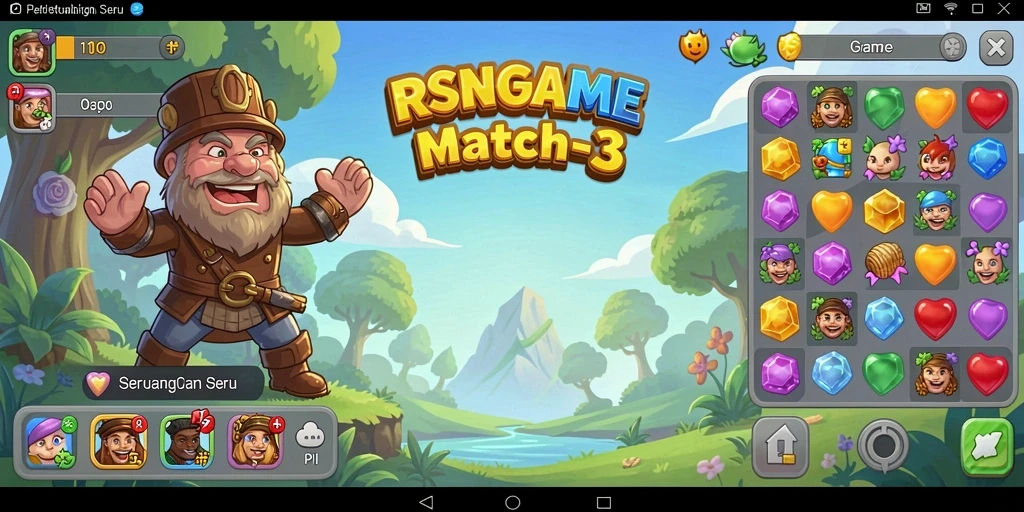 Tampilan gameplay RSNGAME menampilkan elemen berwarna-warni yang harus dicocokkan.