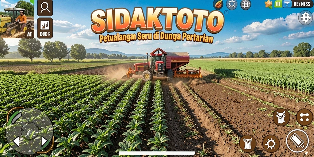 Screenshot gameplay SIDAKTOTO menunjukkan petani sedang mengelola ladang.