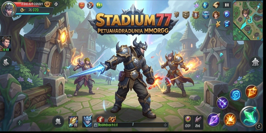 Gameplay seru dengan pertarungan dan eksplorasi di STADIUM77.