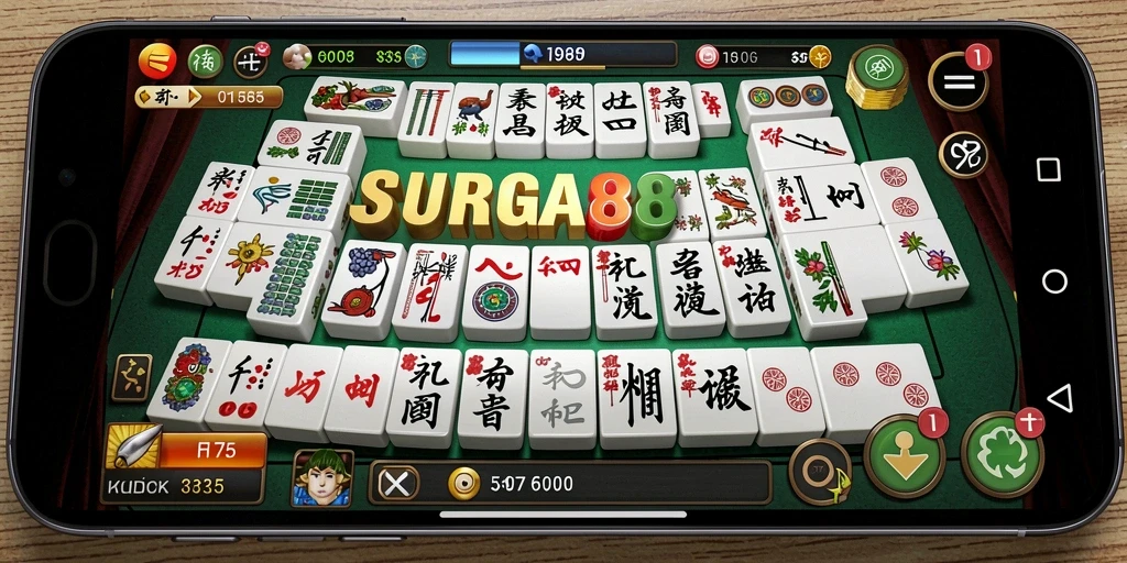 Tampilan gameplay menarik dari SURGA88 dengan ubin Mahjong berwarna-warni.